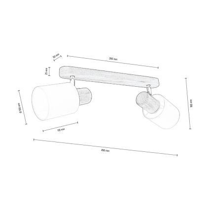 Kattokohdevalo TRENDY 2xE27/15W/230V mänty - FSC-sertifioitu