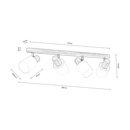 Kattokohdevalo TRENDY 4xE27/15W/230V mänty - FSC-sertifioitu
