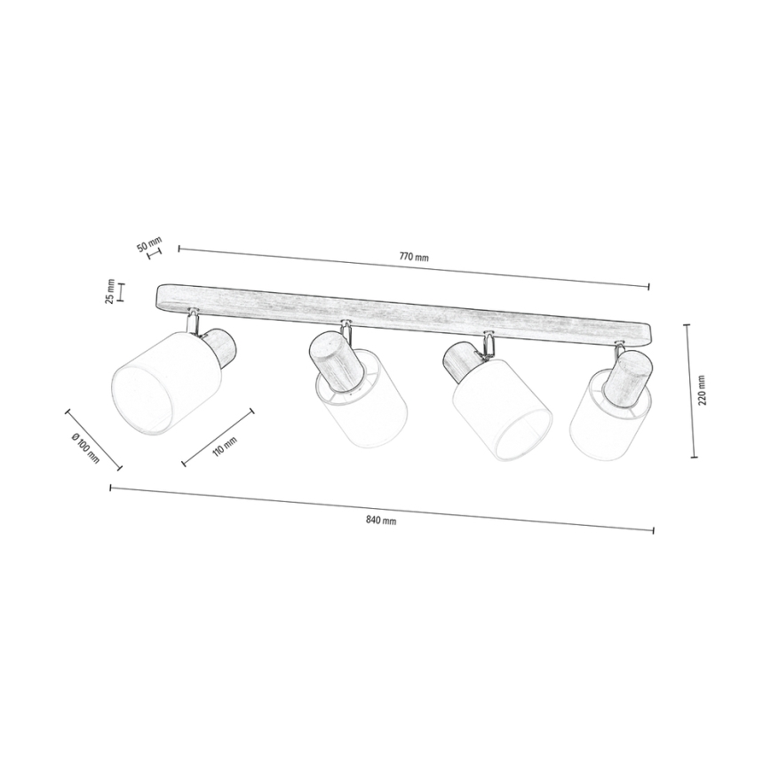 Kattokohdevalo TRENDY 4xE27/15W/230V mänty - FSC-sertifioitu