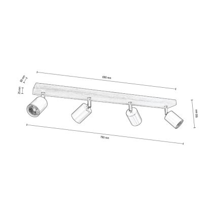 Kattovalaisin MANARA 4xGU10/5W/230V mänty - FSC-sertifioitu