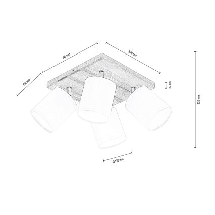 Kattokohdevalo APRILLIA 4xE27/25W/230V tammi/valkoinen - FSC-sertifioitu