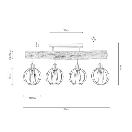 Pinta-asennettava kattokruunu BERIS 4xE27/25W/230V mänty - FSC-sertifioitu