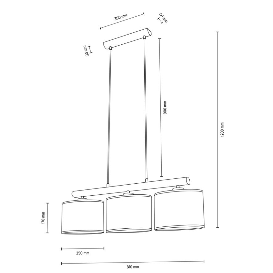 Kattokruunu johdossa MERCEDES 3xE27/40W/230V kerma/tammi – FSC sertifioitu