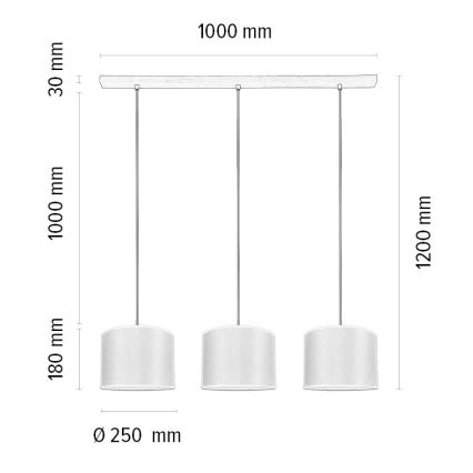 Kattokruunu johdossa BENITA 3xE27/40W/230V valkoinen/tammi – FSC sertifioitu
