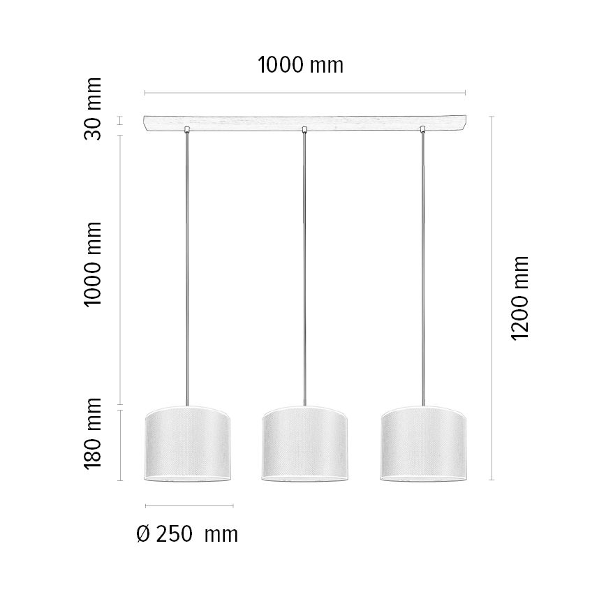 Kattokruunu johdossa BENITA 3xE27/40W/230V valkoinen/tammi – FSC sertifioitu
