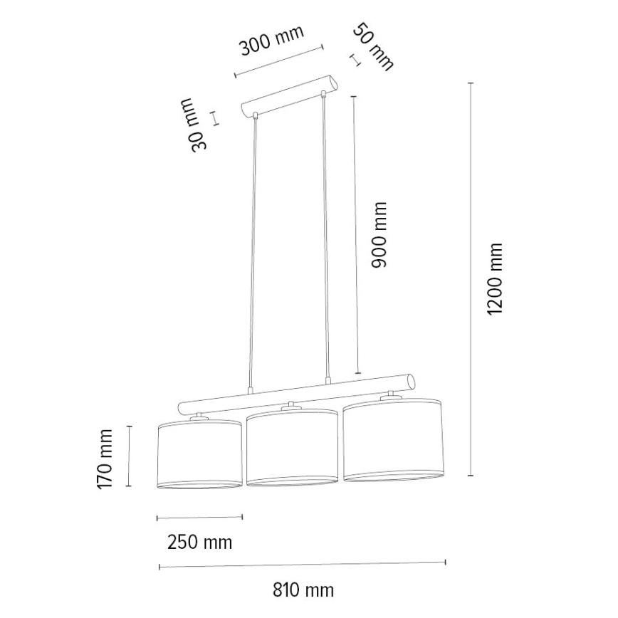 Kattokruunu johdossa MERCEDES 3xE27/40W/230V ruskea/tammi – FSC sertifioitu