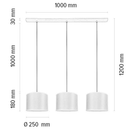 Kattokruunu johdossa BENITA 3xE27/40W/230V kerma/tammi – FSC sertifioitu