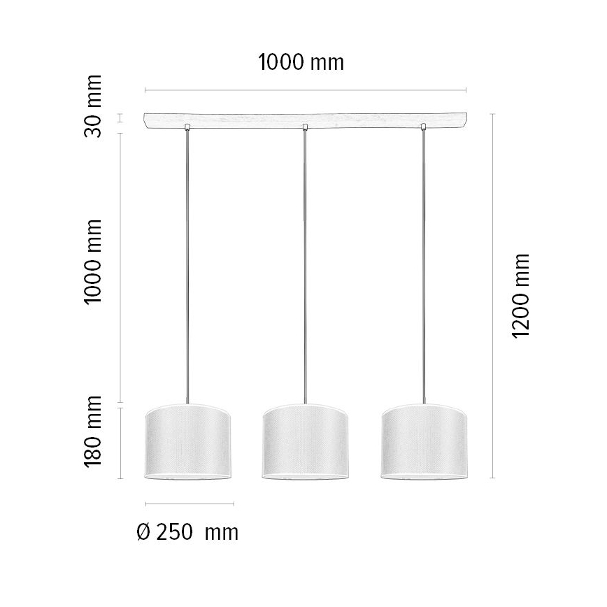 Kattokruunu johdossa BENITA 3xE27/40W/230V kerma/tammi – FSC sertifioitu