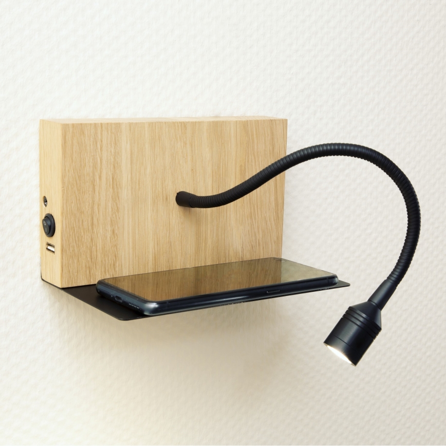 LED-seinävalaisin LECTOR LED/2,5W/230V USB tammi – FSC sertifioitu
