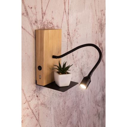 Seinävalaisin LECTOR LED/2,5W/230V USB tammi – FSC sertifioitu