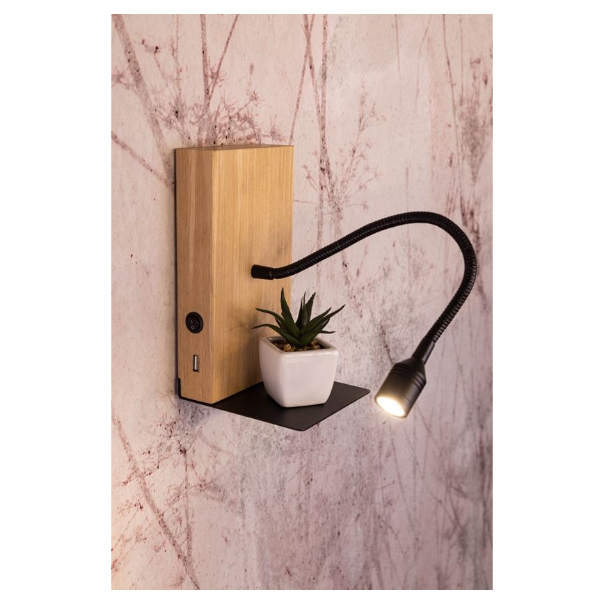Seinävalaisin LECTOR LED/2,5W/230V USB tammi – FSC sertifioitu