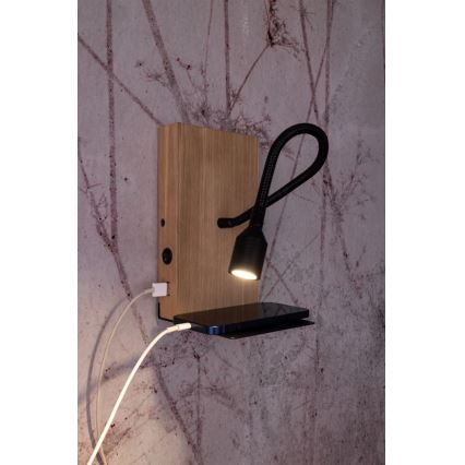 Seinävalaisin LECTOR LED/2,5W/230V USB tammi – FSC sertifioitu