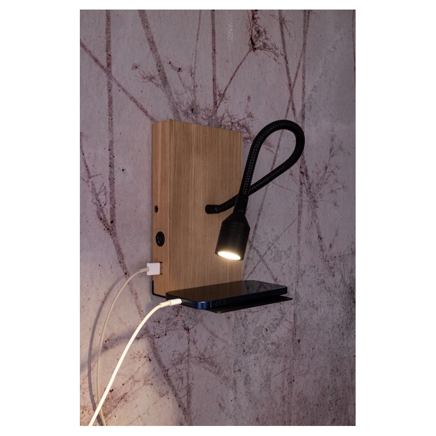 Seinävalaisin LECTOR LED/2,5W/230V USB tammi – FSC sertifioitu