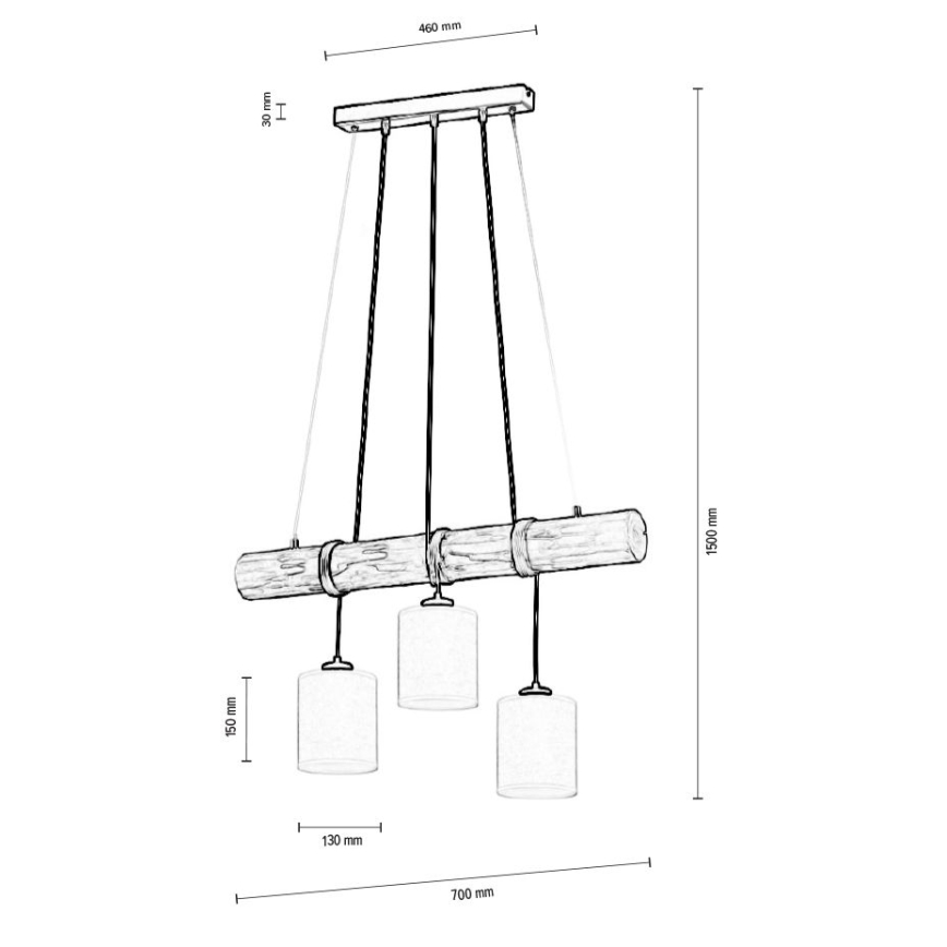 Kattokruunu johdossa TRENO 3xE27/25W/230V mänty – FSC sertifioitu