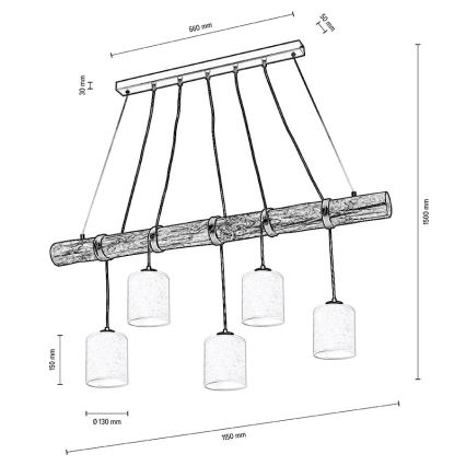 Kattokruunu johdossa TRENO 5xE27/25W/230V mänty – FSC sertifioitu