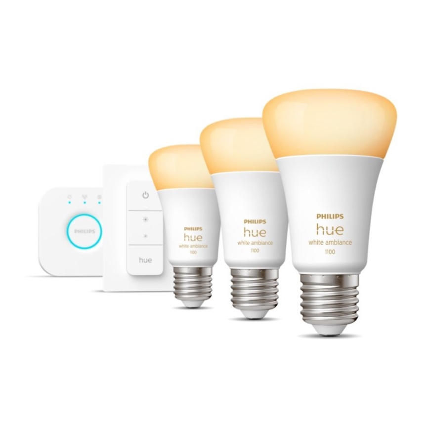 Starter kit Philips Hue White Ambiance 3xE27/11W 2200-6500K + laite yhdistämistä varten ja kauko-ohjaus