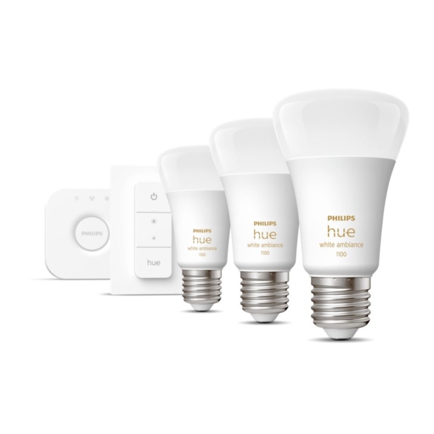 Starter kit Philips Hue White Ambiance 3xE27/11W 2200-6500K + laite yhdistämistä varten ja kauko-ohjaus