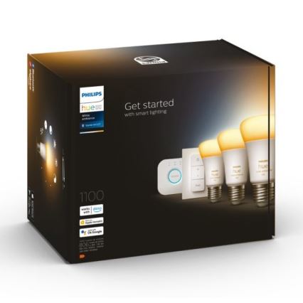 Starter kit Philips Hue White Ambiance 3xE27/11W 2200-6500K + laite yhdistämistä varten ja kauko-ohjaus