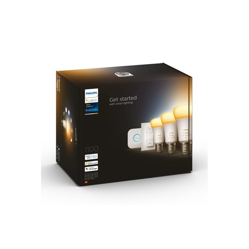 Starter kit Philips Hue White Ambiance 3xE27/11W 2200-6500K + laite yhdistämistä varten ja kauko-ohjaus
