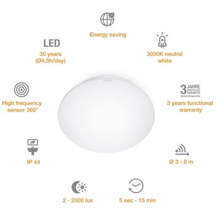 STEINEL 035105 - LED-valo anturilla kylpyhuoneeseen RS 16 LED G LED/9,5W/230V IP44