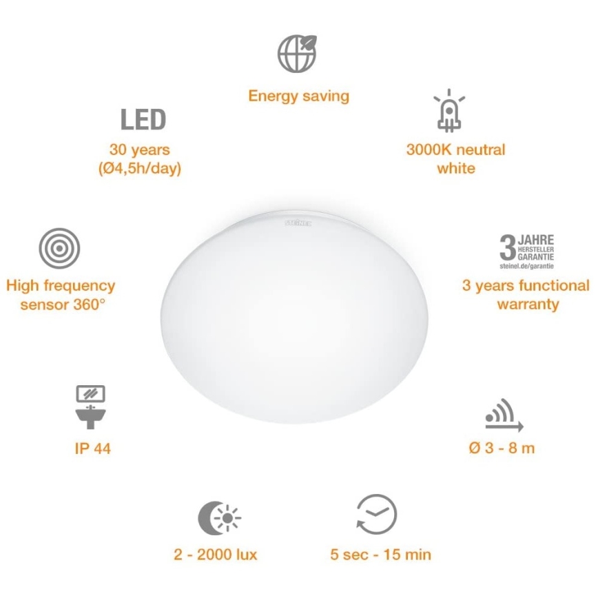 STEINEL 035105 - LED-valo anturilla kylpyhuoneeseen RS 16 LED G LED/9,5W/230V IP44