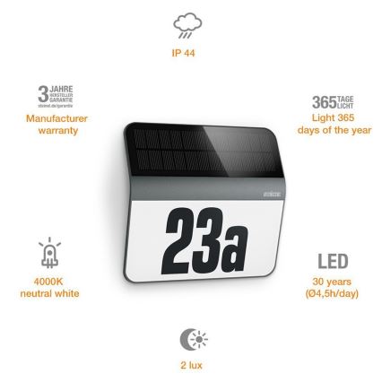 STEINEL 035730 - LED-aurinkokennonumero XSolar LH-N LED/0,03W IP44