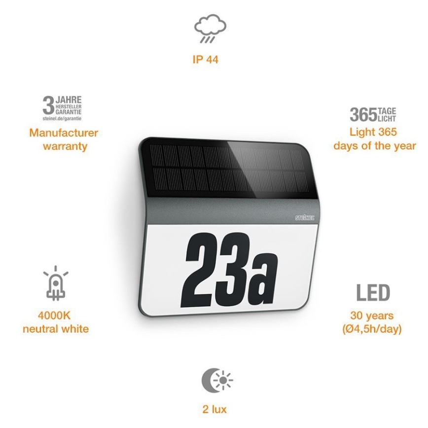 STEINEL 035730 - LED-aurinkokennonumero XSolar LH-N LED/0,03W IP44