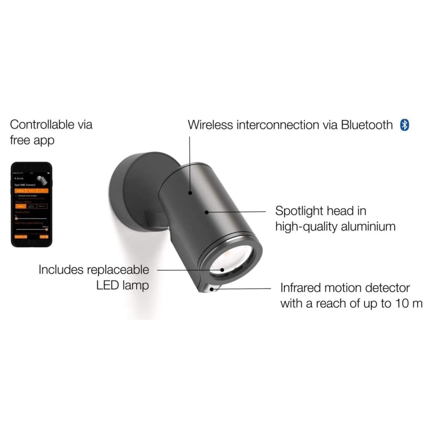 STEINEL 058630 - LED-ulkovalaisin anturilla SPOT ONE 1xGU10 / 7W / 230V IP44