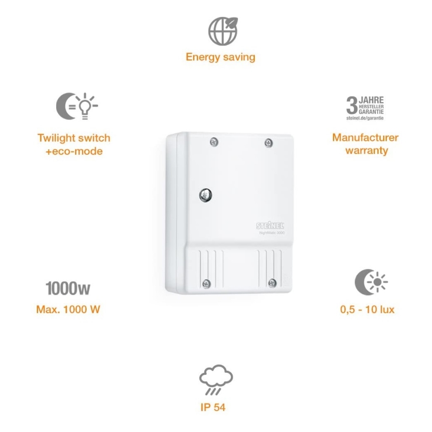 STEINEL 550615 - Hämärän tunnistin NightMatic 3000 Vario valkoinen IP54