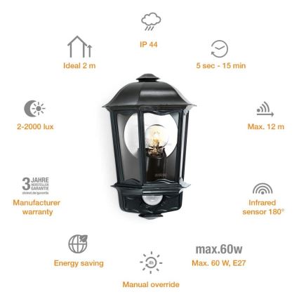 Steinel 644413 - Ulkovalo anturilla L 190 S 1xE27/100W/230V IP44