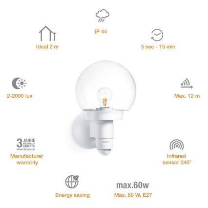 Steinel 657413 - Ulkovalo anturilla L 115 S 1xE27/60W/230V IP44