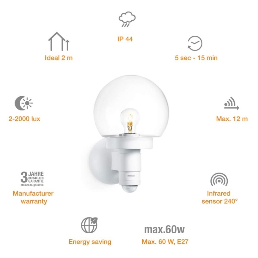 Steinel 657413 - Ulkovalo anturilla L 115 S 1xE27/60W/230V IP44