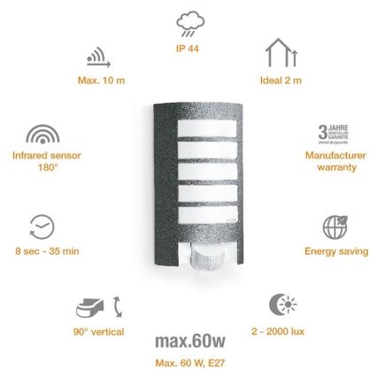 STEINEL 657819 - Ulkovalo anturilla L12 1xE27/60W/230V IP44