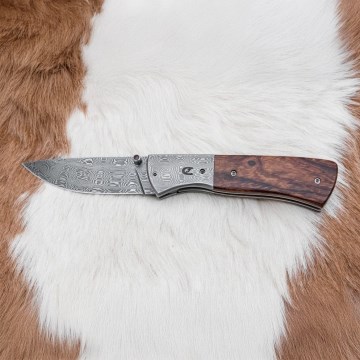 Taitettava Damascus-veitsi 8 cm rauta puu