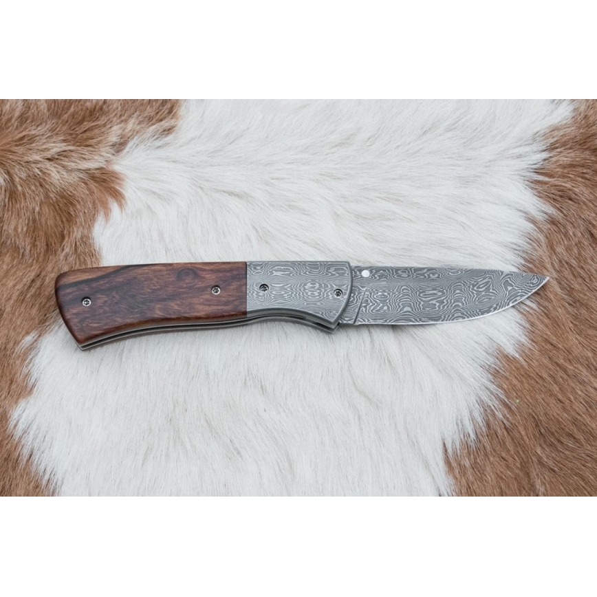 Taitettava Damascus-veitsi 8 cm rauta puu