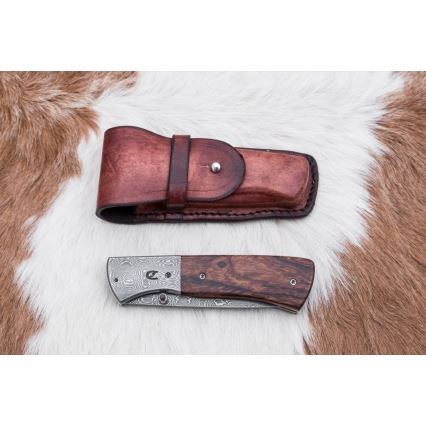 Taitettava Damascus-veitsi 8 cm rauta puu