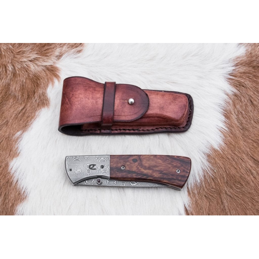 Taitettava Damascus-veitsi 8 cm rauta puu