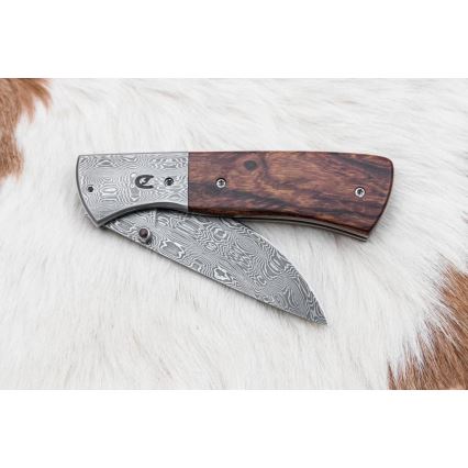 Taitettava Damascus-veitsi 8 cm rauta puu