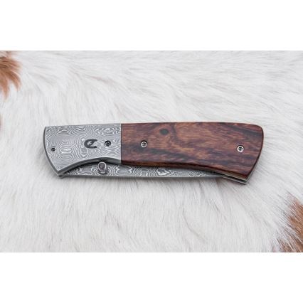 Taitettava Damascus-veitsi 8 cm rauta puu