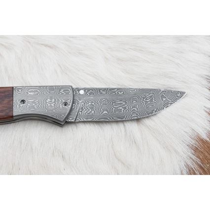 Taitettava Damascus-veitsi 8 cm rauta puu