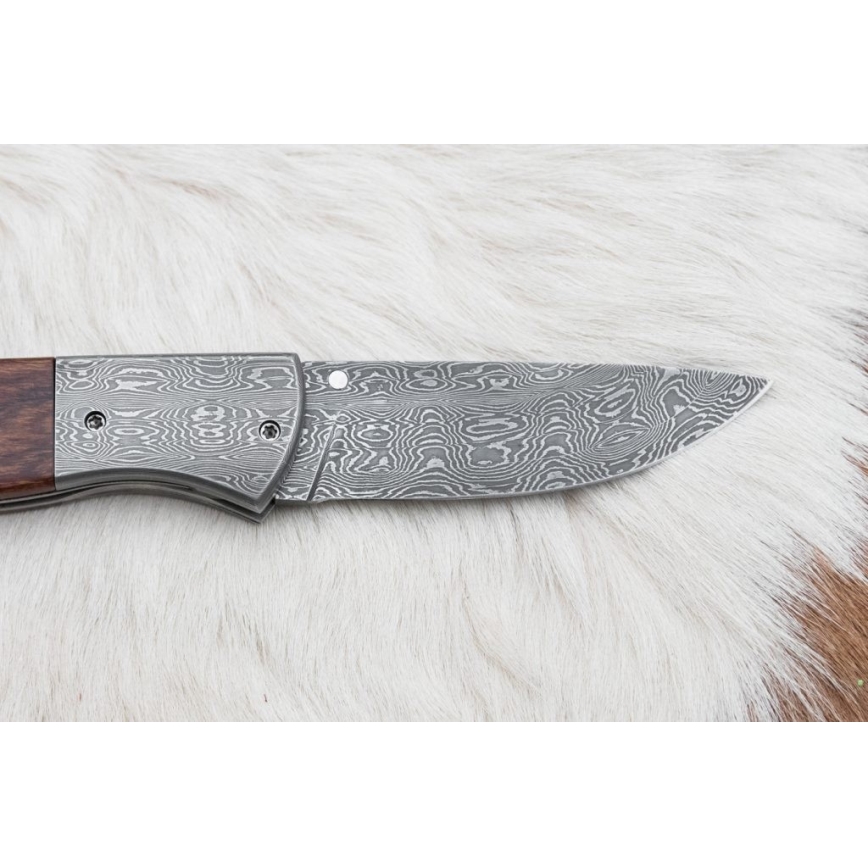Taitettava Damascus-veitsi 8 cm rauta puu