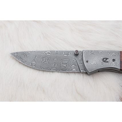 Taitettava Damascus-veitsi 8 cm rauta puu