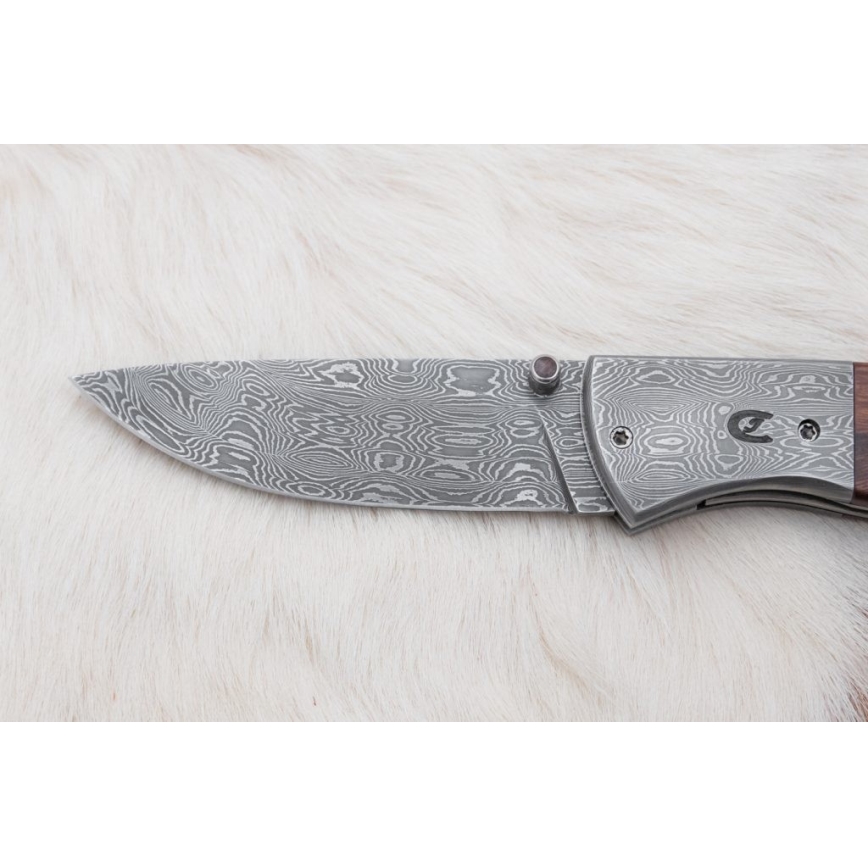 Taitettava Damascus-veitsi 8 cm rauta puu