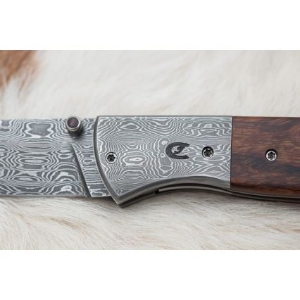 Taitettava Damascus-veitsi 8 cm rauta puu