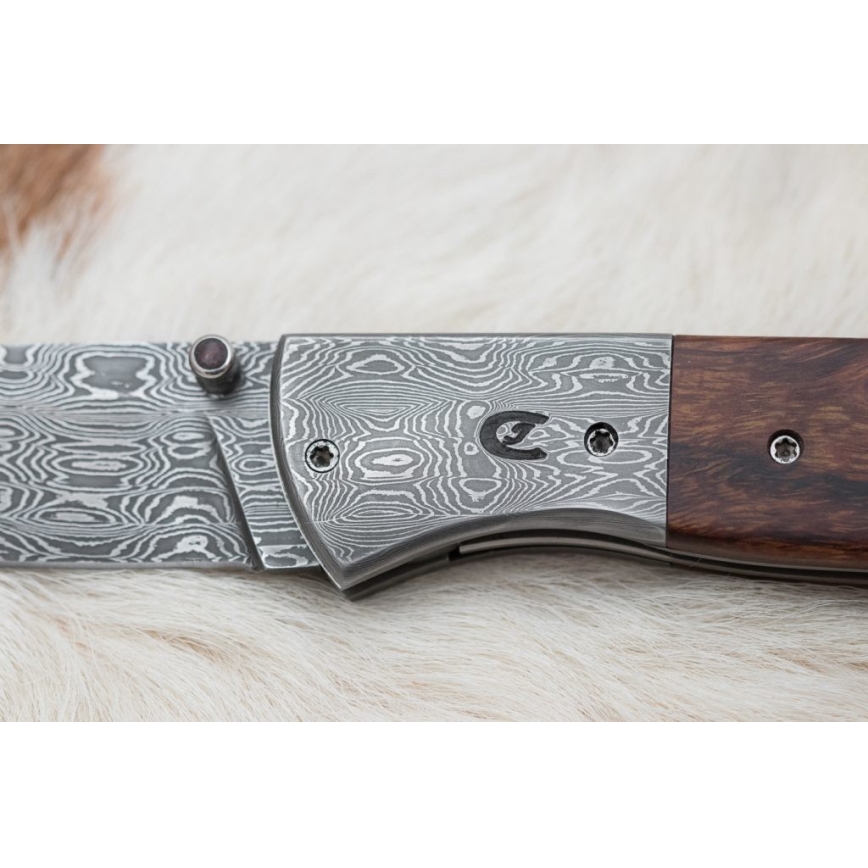 Taitettava Damascus-veitsi 8 cm rauta puu