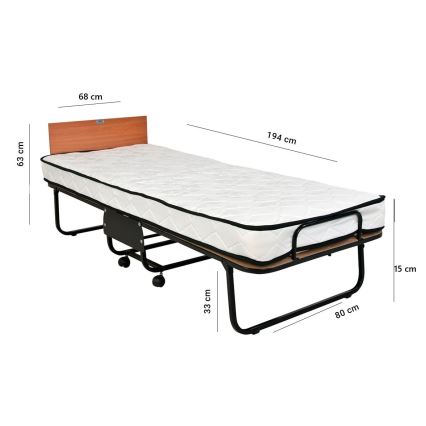 Taitettava metallinen yhden hengen sänky HERON 80x190 cm, valkoinen, kantavuus 120 kg
