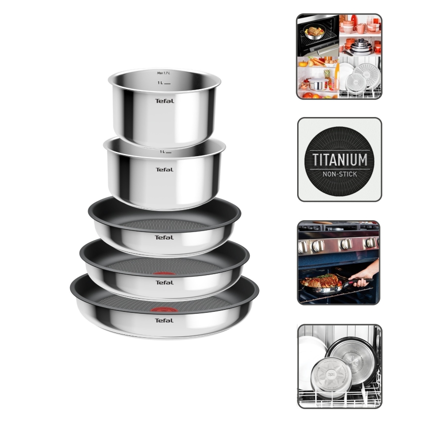 Tefal - 6-osainen INGENIO COOK -astiasetti, ruostumattomasta teräksestä