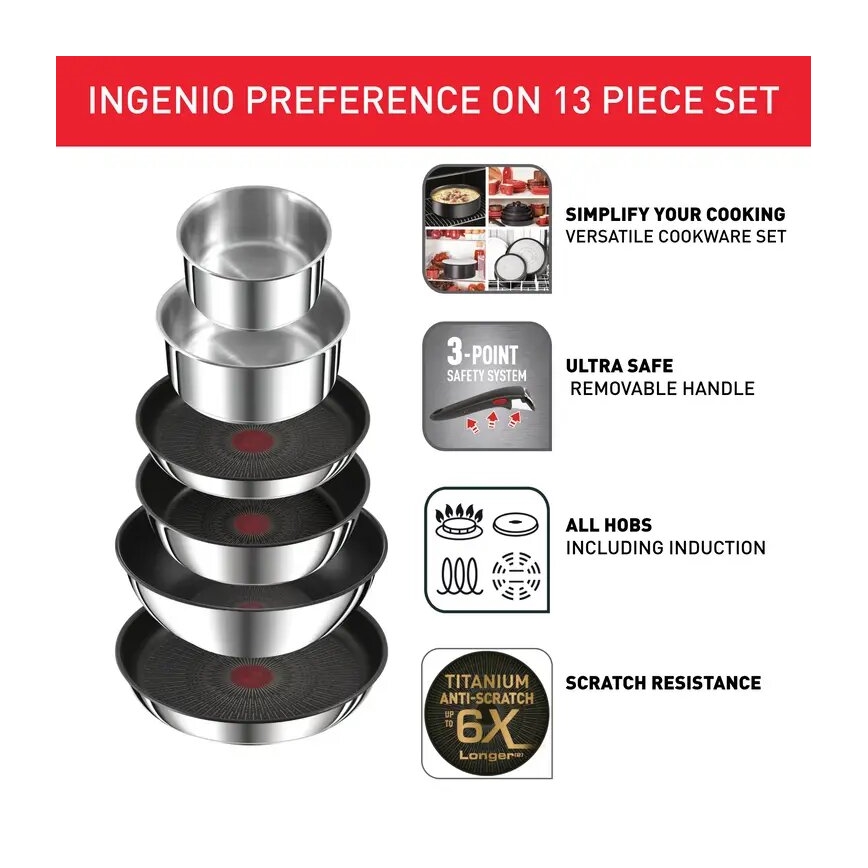 Tefal - 13-osainen INGENIO PREFERENCE ON -ruokasarja ruostumatonta terästä