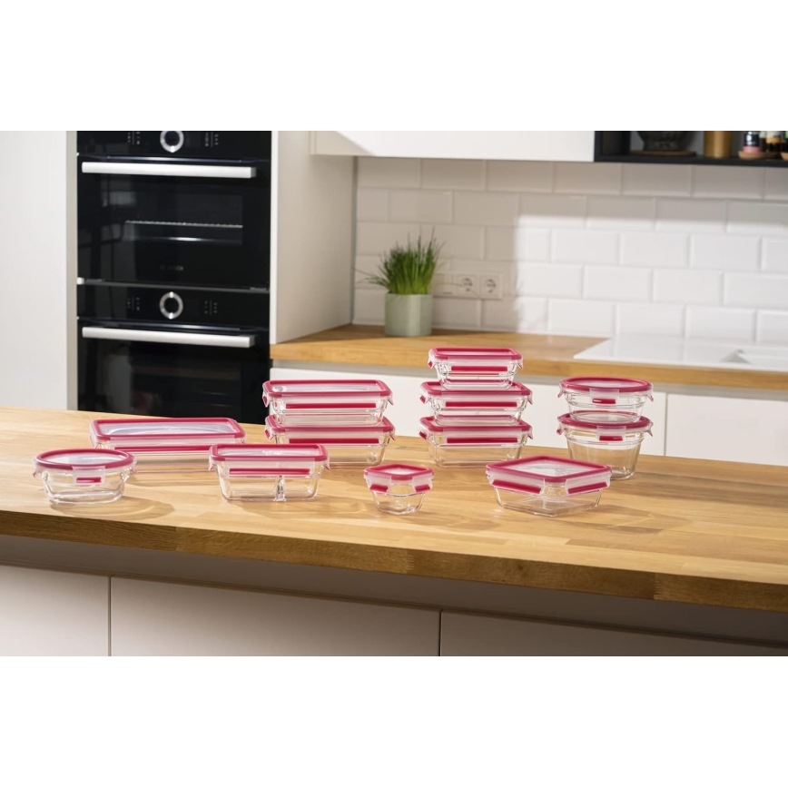 Tefal - Ruokasäiliö 1,3 l MSEAL GLASS punainen/lasi
