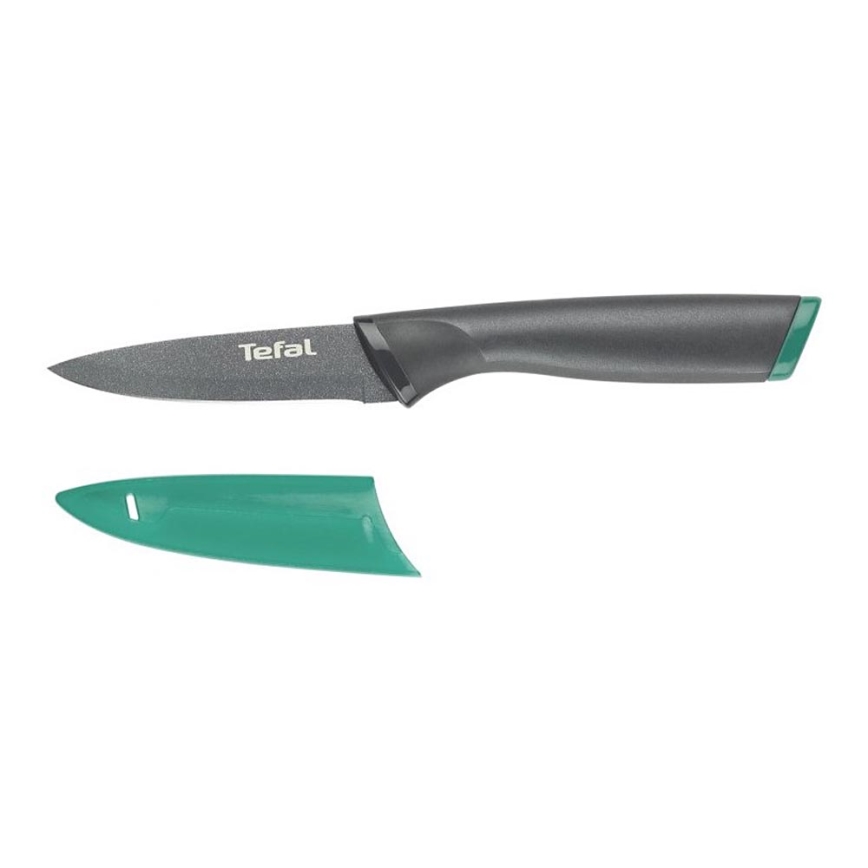 Tefal - Ruostumattomasta teräksestä valmistettu kaiverrusveitsi FRESH KITCHEN 9 cm harmaa/vihreä